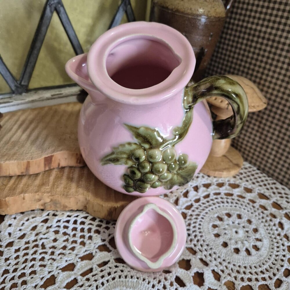HULL POTTERY Tuscany Tokay 50s Vintage Pink & Green Vines Tea Set - Picture 5 of 16